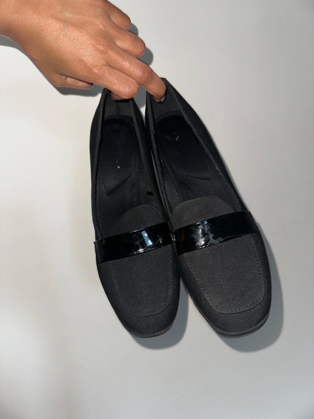 Anne Klein Black Slip-On Loafers with Patent Strap